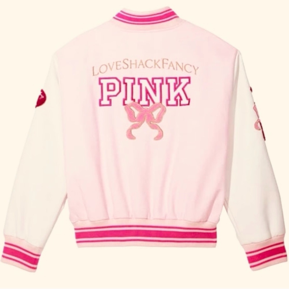 VS PINK × LoveShackFancy Varsity Jacket Limited Edition NWT LoveShackFancy PINK